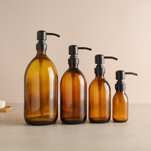 Amber Glass Bottle - Refillable Bottle With Matte Black Pump Dispenser | For Shampoo, Hand Soap, Hand Cream, Body Wash | Eco Friendly Reuse