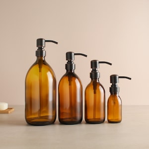 Amber Glass Bottle - Refillable Bottle With Black And Copper Brushed Pump Dispenser | For Shampoo, Hand Soap, Hand Cream, Body Wash | Reuse