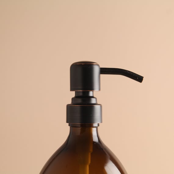 Amber Glass Dispenser Labelled Bottle With Metal Black and Copper Pump for  Hand Soap, Body Wash, Shampoo and Conditioner Refillable 