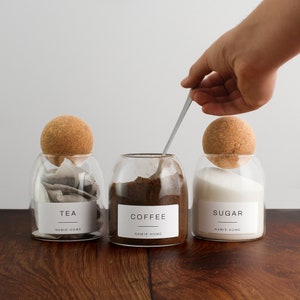 Tea Coffee Sugar Set of 3 Cork Ball Glass Jars - 500ml Storage ...