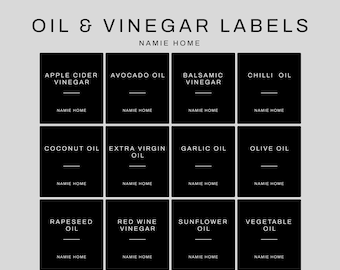 Waterproof Oil Labels - Black Stickers For Bottles And Pourers | Kitchen Storage Pantry Organisation | Home Jar Label Vinegar& Olive Oil