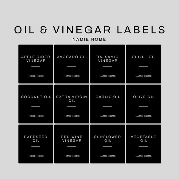 Waterproof Oil Labels - Black Stickers For Bottles And Pourers | Kitchen Storage Pantry Organisation | Home Jar Label Vinegar& Olive Oil