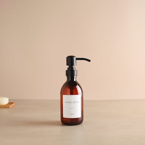 Bernsteinfarbene Plastikflasche Nachfüllbare Flasche mit Metall-Mattschwarzem Pumpspender Für Shampoo, Handseife, Creme, Duschgel Eco Bild 4