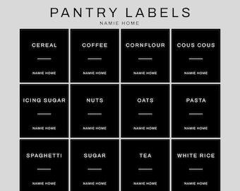 Pantry Labels - Schwarze wasserdichte Aufkleber für Gläser und Körbe | Küchenschrank Organisation | Einmachglas mit Mrs Hinch Label