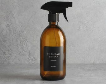 Amberkleurige glazen spuitfles | Hervulbare gelabelde fles met sproeideksel | Keuken- en badkameraccessoires voor reiniging | Milieuvriendelijk