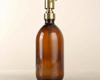 Amber Glass Soap Dispenser - Refillable Bottle With Metal Pump | For Shampoo, Hand Soap, Hand Cream, Body Wash | Eco Friendly Reuse