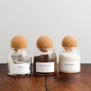 Tea Coffee Sugar Set of 3 Cork Ball Glass Jars - 500ml Storage ...