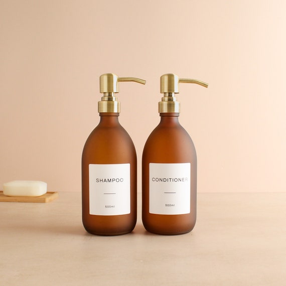 DIDROOM Shampoo Spender Set (3x 600ml) – Gold-weiße Nachfüllflaschen Für Badezimmer-Ordnung