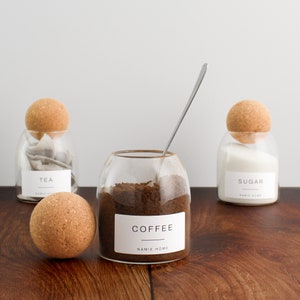 Tea Coffee Sugar Set of 3 Cork Ball Glass Jars - 500ml Storage ...