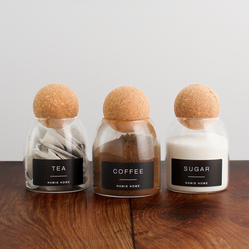 tea coffee sugar set of 3 storage jars for kitchen pantry organisation with black label