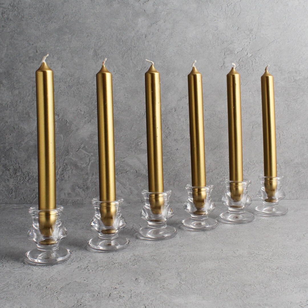 Gold Christmas Candles Pack of 6 Tall Bistro Dinner Stick Candle for