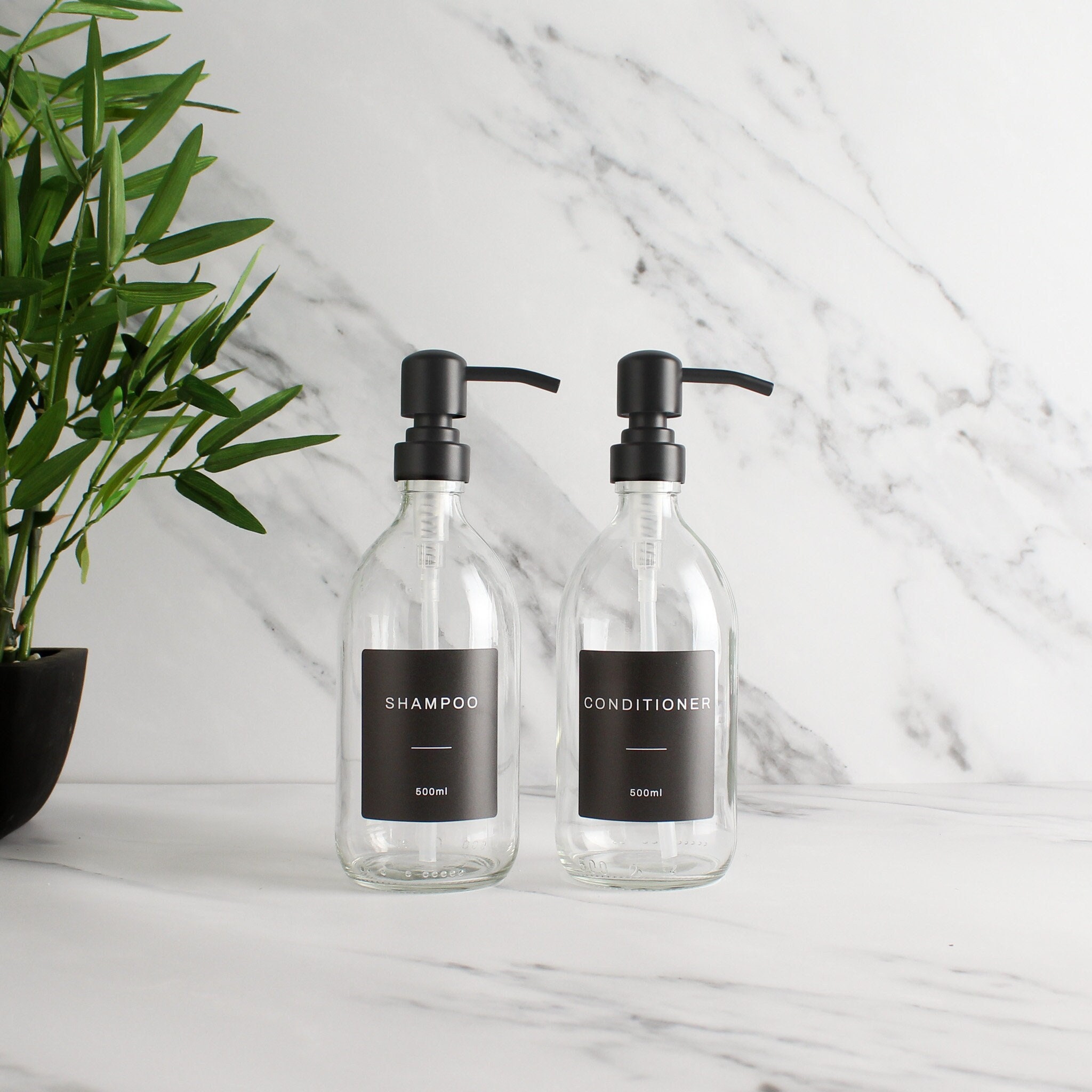 Glass 2024 shampoo bottles