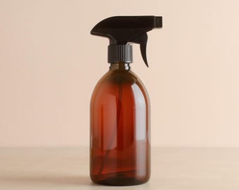 Amber Plastic Spray Bottle - Refillable Bottle With Trigger Spray Lid | Kitchen Bathroom Accessories Cleaning | Eco Friendly Reuse