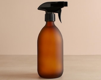 Frosted Amber Glass Spray Bottle - Refillable Coloured Trigger Spray Bottle | Kitchen Bathroom Accessories For Cleaning And Plants | Reuse