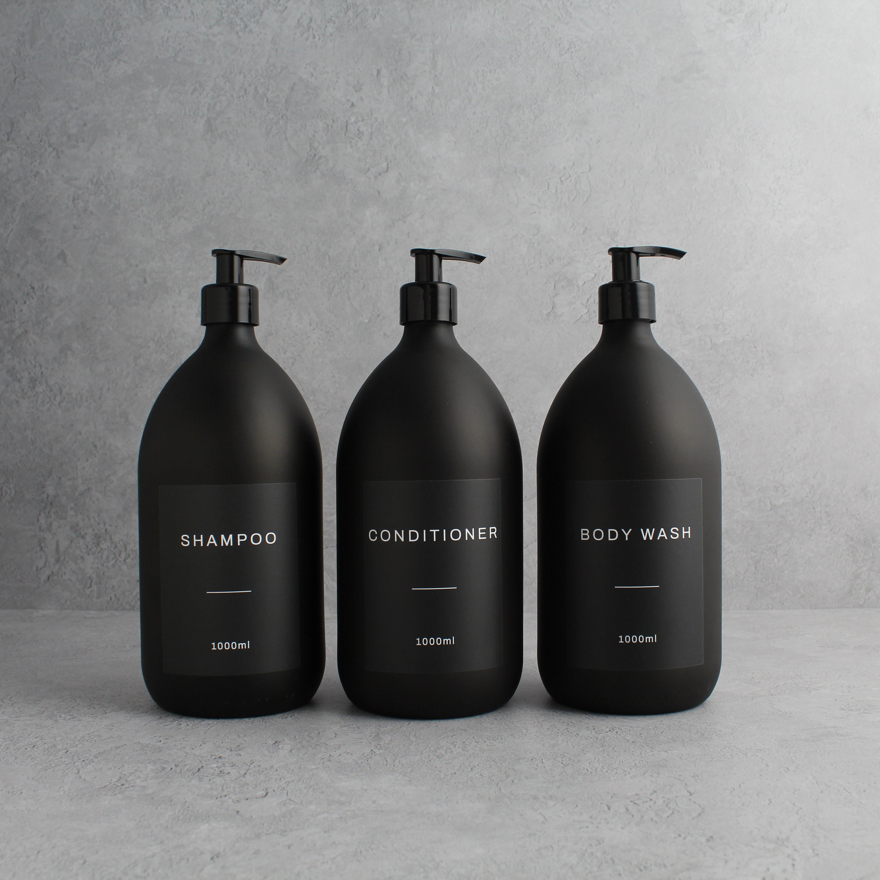 Shampoo & Conditioner Matte Black Glass Bottle Set of Two