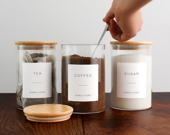 Tea Coffee Sugar Set of Glass Jars 950ml Storage Canisters