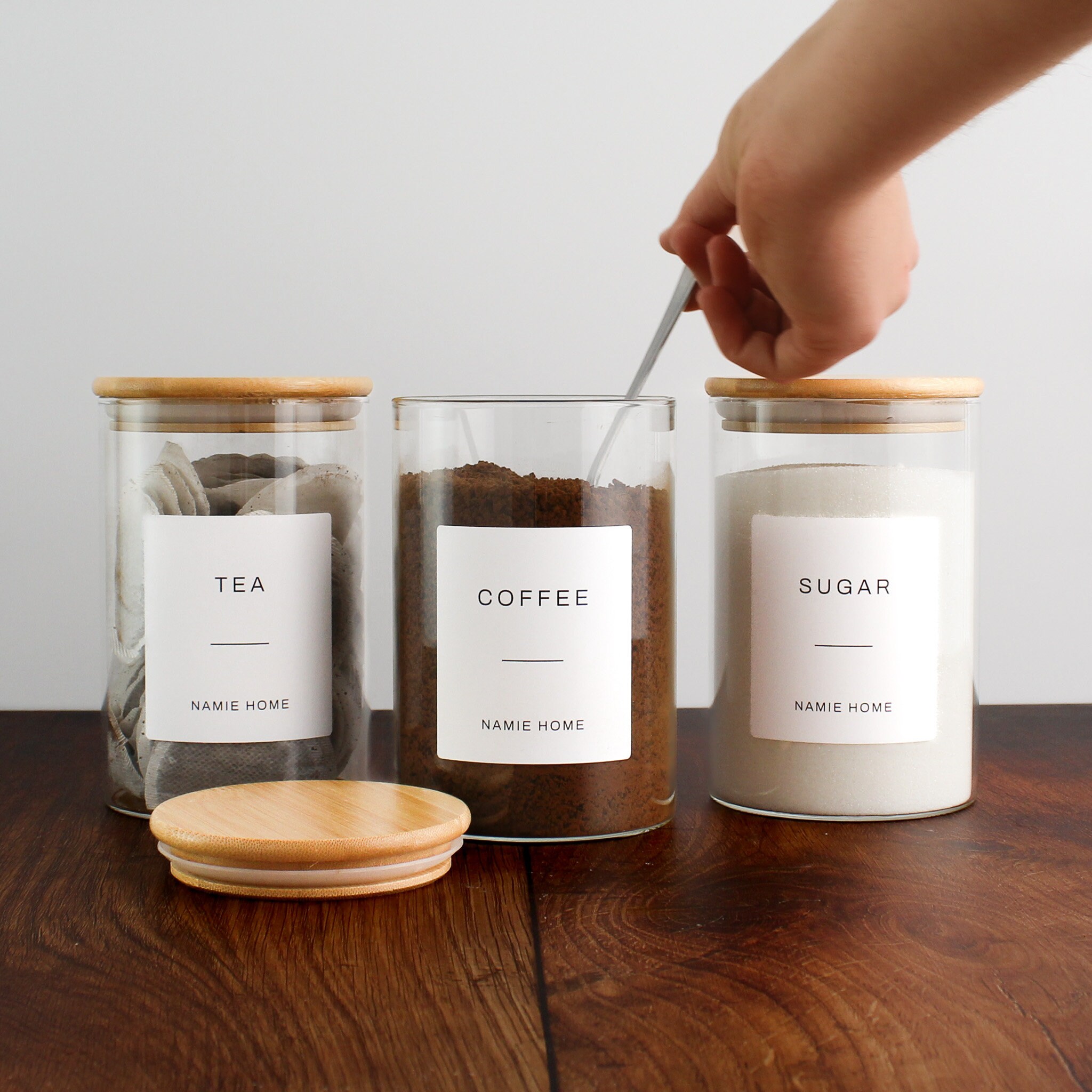 Tea Coffee Sugar Set of 3 Glass Jars - 950ml Storage