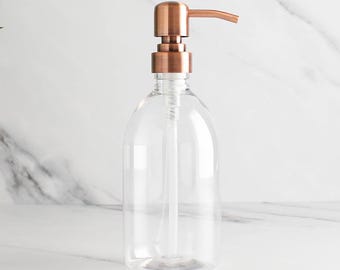 Dispenser di sapone in plastica trasparente - Flacone ricaricabile con pompa in metallo color oro rosa / Per shampoo, sapone per le mani, crema, bagnoschiuma / Riutilizzabile