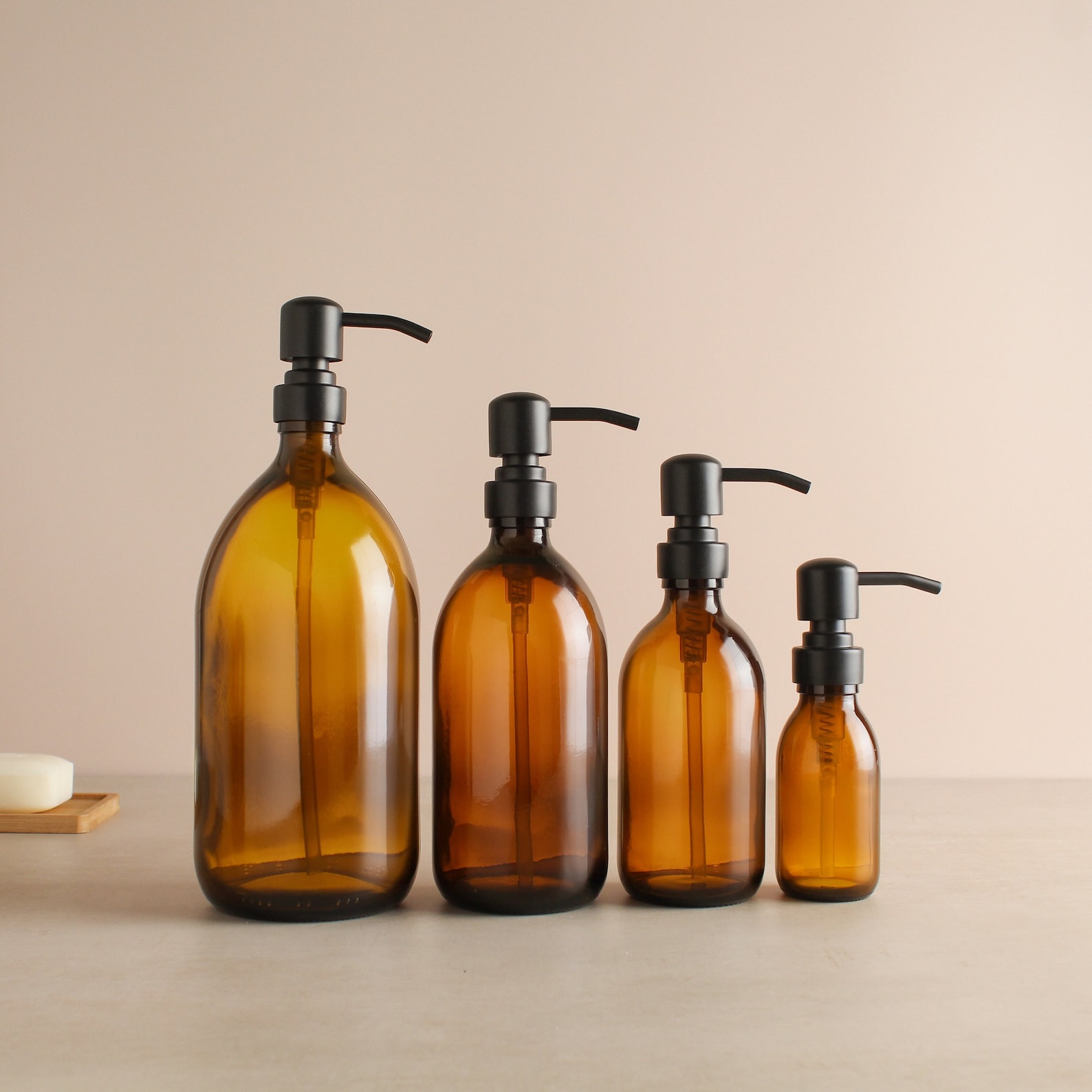 Amber Glass Bottle - Refillable Bottle With Matte Black Pump Dispenser | For Shampoo, Hand Soap, Hand Cream, Body Wash | Eco Friendly Reuse