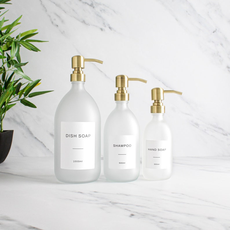 Frosted Clear Glass Bottle Refillable Coloured Soap Dispenser With