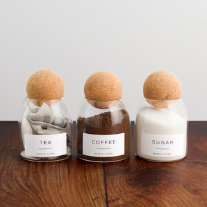 Tea Coffee Sugar Set of 3 Cork Ball Glass Jars - 500ml Storage ...