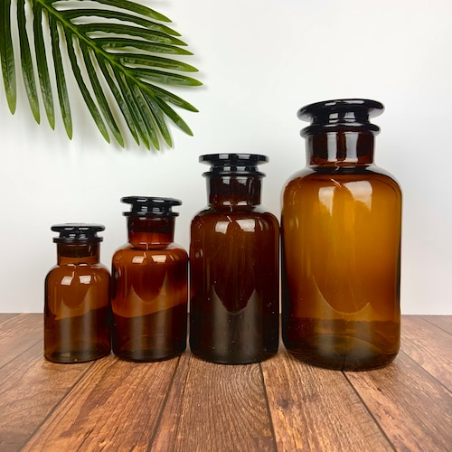 Amber Glass Apothecary Bottle Jars Retro Medical Jar With Etsy