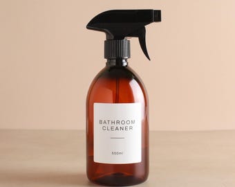 Amber Plastic Spray Bottle | Refillable Labelled Bottle With Trigger Spray Lid | Kitchen & Bathroom Accessories For Cleaning | Eco Friendly