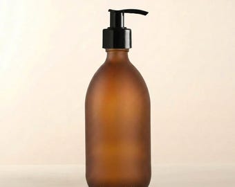 Frosted Amber Glass Soap Dispenser - Refillable Bottle With Black Plastic Pump | For Shampoo, Hand Soap, Cream, Body | Reuse
