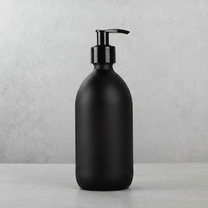 Matte Black Glass Soap Dispenser - Refillable Bottle With Black Plastic Pump | For Shampoo, Hand Soap, Cream, Body | Reuse