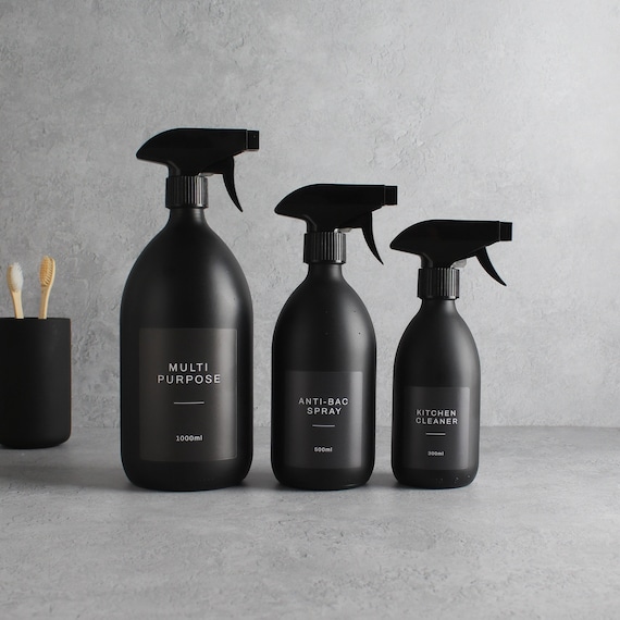 Matte Black Glass Spray Bottle Refillable Coloured Trigger Spray Bottle Label Kitchen Bathroom Accessories for Cleaning and Plants Etsy UK