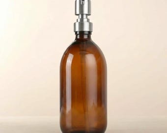 Amber Glass Soap Dispenser - Refillable Bottle With Metal Silver Pump | For Shampoo, Hand Soap, Cream, Body | Reuse