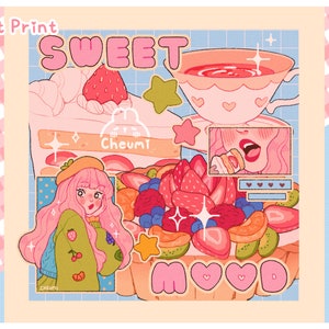 Sweet Mood Art Print ~ 7x7 Print | Strawberry Cake | Fruit Tart