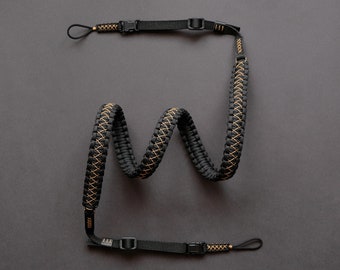 Paracord Camera Strap, Black / Brown Strap, Handmade Rope Strap, Adjustable, Quick Release Kit