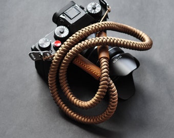 Paracord Camera Strap, Rope Strap,  Snake Knot, Leather detail, mirrorless camera, Nikon, Sony, Fujifilm, Canon