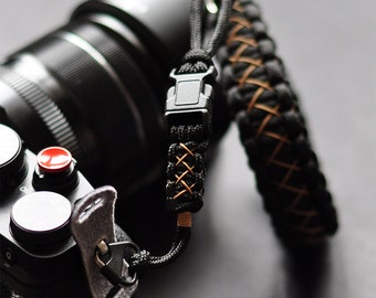 Paracord  Camera Wrist Strap, Cord, Black / Brown, quick release kit, Fujifilm, Sony, Nikon, Canon, Mirrorless