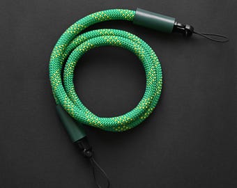 Green Rope Camera Strap with Leather Detail: DSLR/Mirrorless