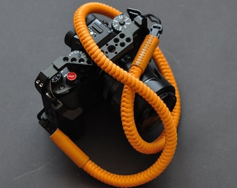 Paracord-Kameragurt, Senfgurt, Seil, Lederdetail, spiegellose Kamera, Nikon, Sony, Fujifilm, Canon