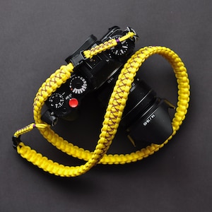 Yellow Paracord Camera Strap: Purple Accent, Quick Release