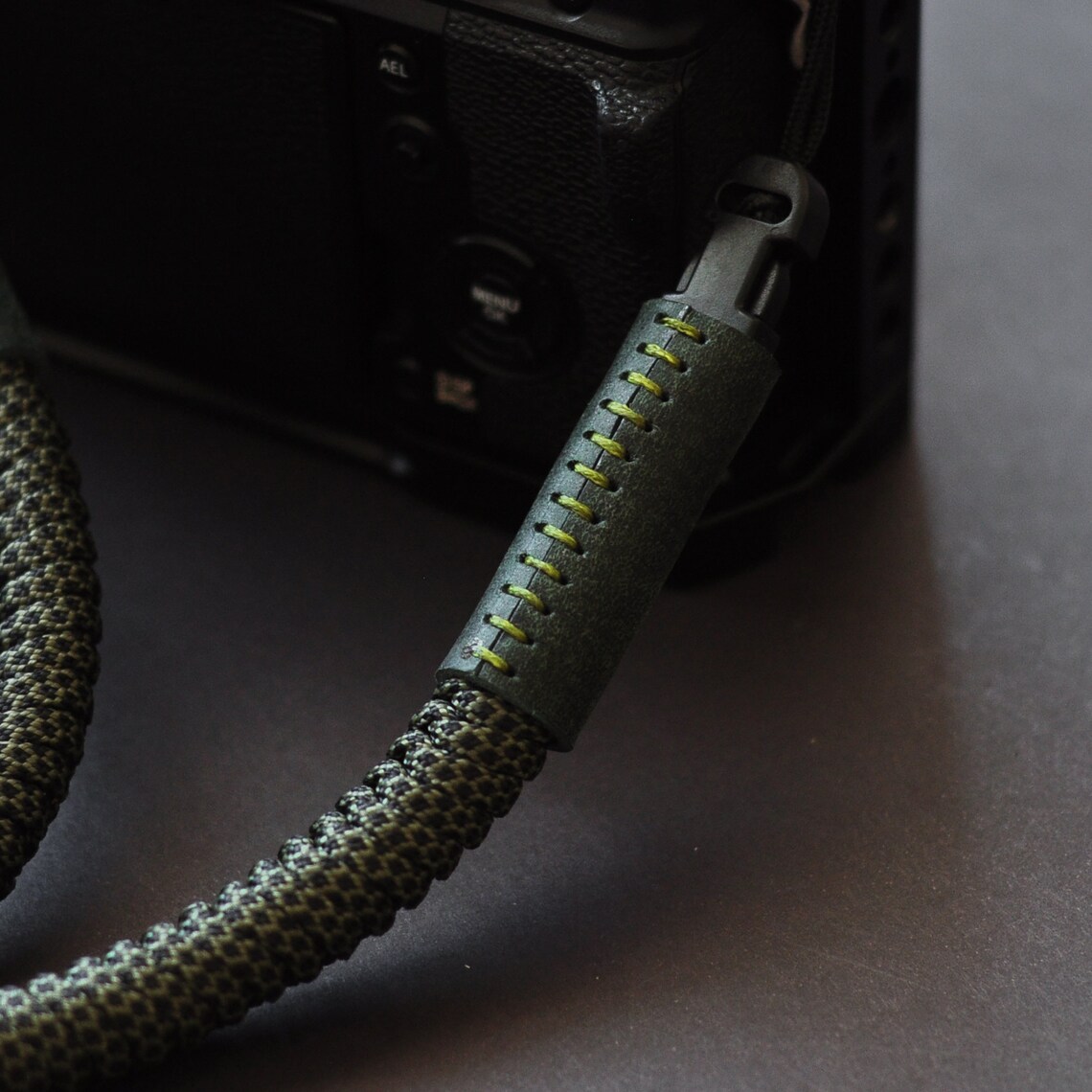 Paracord Camera Strap, Khaki / Black, Leather Detail, Mirrorless Camera ...