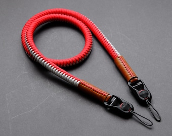 Paracord Camera Strap, Red / Grey Strap, Peak Design, Nikon, Sony, Fujifilm, Canon