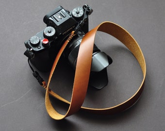 Leather Camera Strap, Handmade Strap, Cinnamon Color, Quick Release Kit