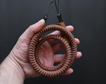 Paracord Camera Strap Brick Red / Black with Leather Detail