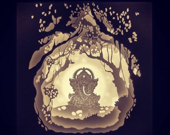 3D Papercut lightbox template svg Digital Ganesha, 3D paper carved lamp template, paper cut light box template