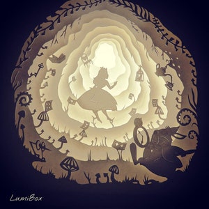 3D Papercut lightbox template svg Digital Alice in the wonderland, 3D paper carving lamp template, paper cut light box template