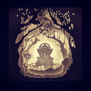 3D Papercut Lightbox svg Vorlage Digital Ganesha, Geschnitzte Lampenschablone 3D-Papier, Leuchtkastenvorlage Papierschnitt