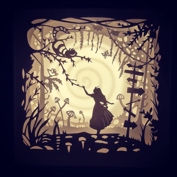 3D Papercut lightbox template svg Digital Alice in the wonderland, 3D template, lightbox template paper cu