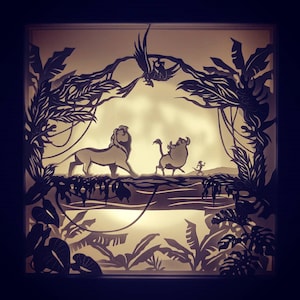 Il Re Leone Lightbox SVG, Modello Paper Cut Ai, Il Re Leone Shadow Box svg, Re Leone 3D Papercut Light Box EPS File DXF, Pdf, svg