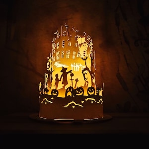 Halloween Paper Cut Lamp SVG File- Halloween Paper Lanterns- Paper Cutting Templates- DIY Halloween Decorations- SVG Files