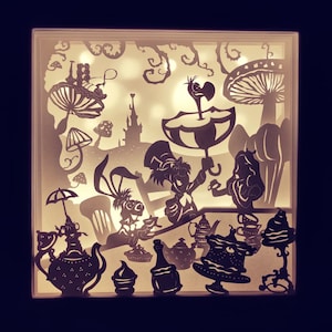 Szablon lightbox 3D Papercut SVG cyfrowy Alicja w krainie czarów, szablon 3D, szablon Lightbox wycięty z papieru, Alicja SVG