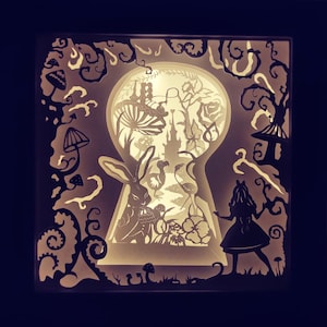 Alicja w krainie czarów 3D Papercut szablon lightbox svg Cyfrowa Alicja w krainie czarów, szablony 3D Alicja w krainie czarów